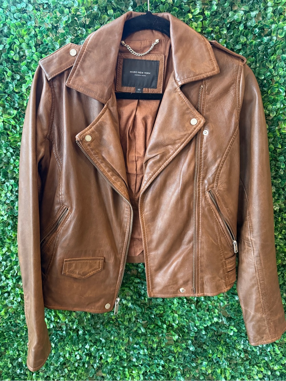 Marc New York Women's Brown 💯 % Leather Moto Jacket sz XS